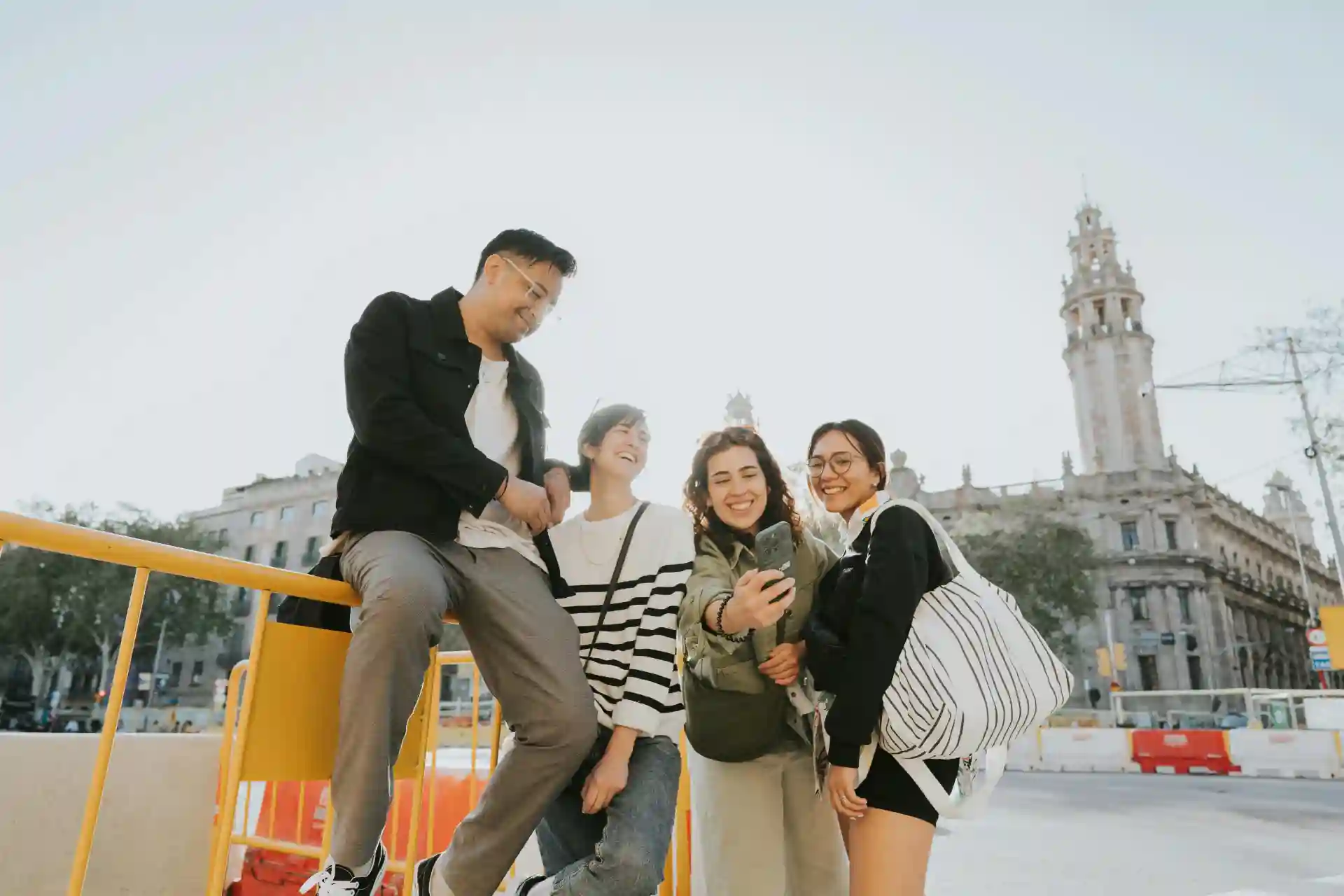 Students walking together and exploring a city